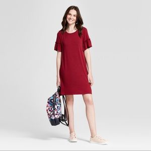Mossimo Burgundy Ruffle Sleeve Dress